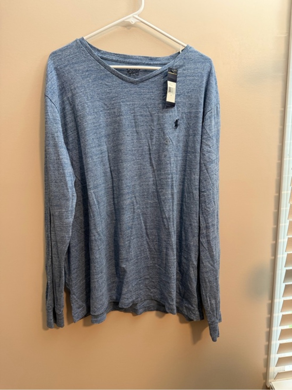 Ralph Lauren Men's Long Sleeve V-Neck Shirt - Heather Blue